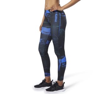 Reebok Workout Ready Tights Damen - Schwarz/Blau - DE 947-DOY